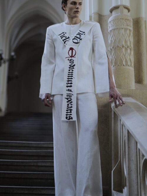 Garnitur lniany biały unisex z nadrukiem