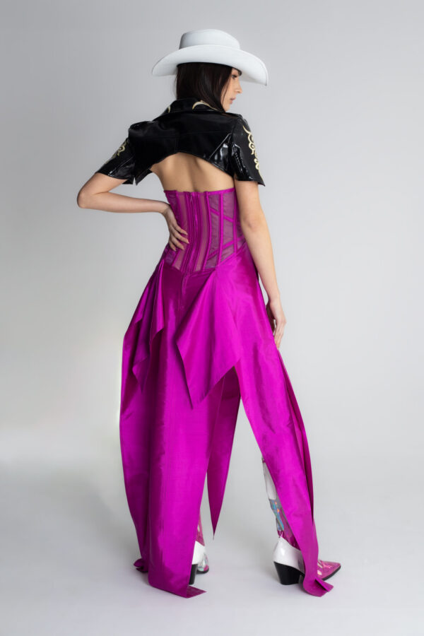 Sukienka jedwabna z gorsetem fuksja