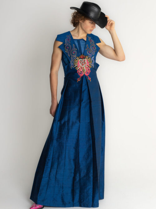 Tunika jedwabna unisex niebieska i gorset unisex niebieski