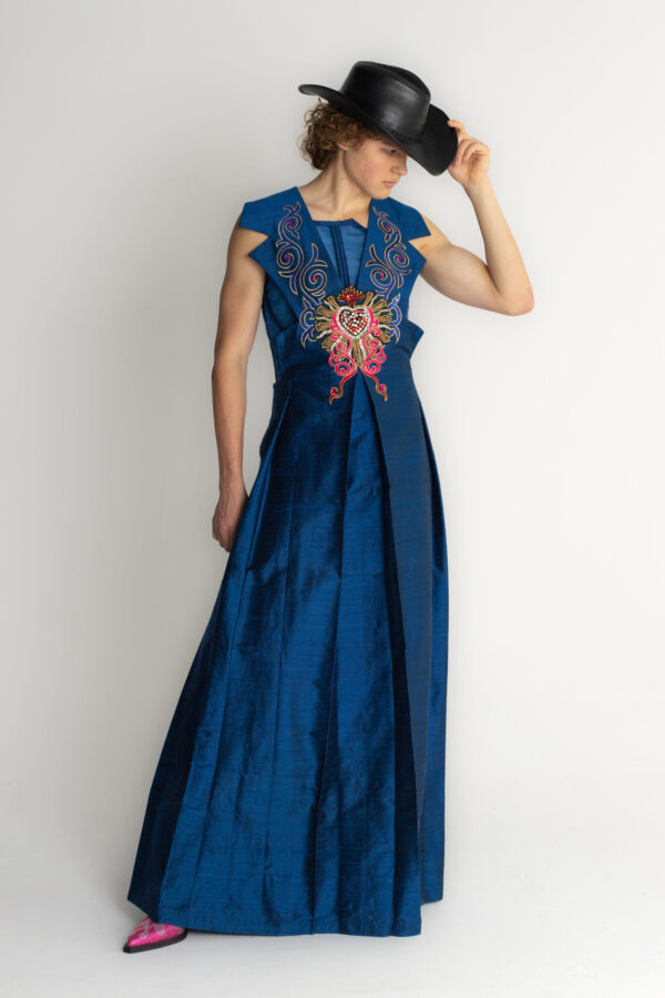 Tunika jedwabna unisex niebieska i gorset unisex niebieski