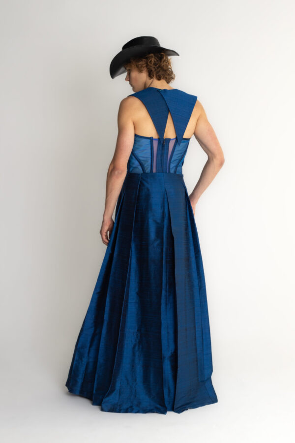 Tunika jedwabna unisex niebieska i gorset unisex niebieski